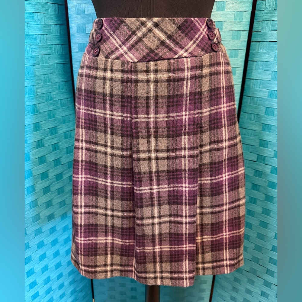 Romy Plaid Skirt Plaid Purple Gray Wool Blend